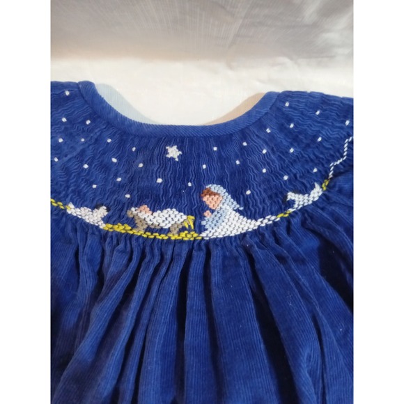 Amanda Remembered 9M Blue Corduroy Smocked Nativity Bishop Dress Christmas Baby - Picture 2 of 6